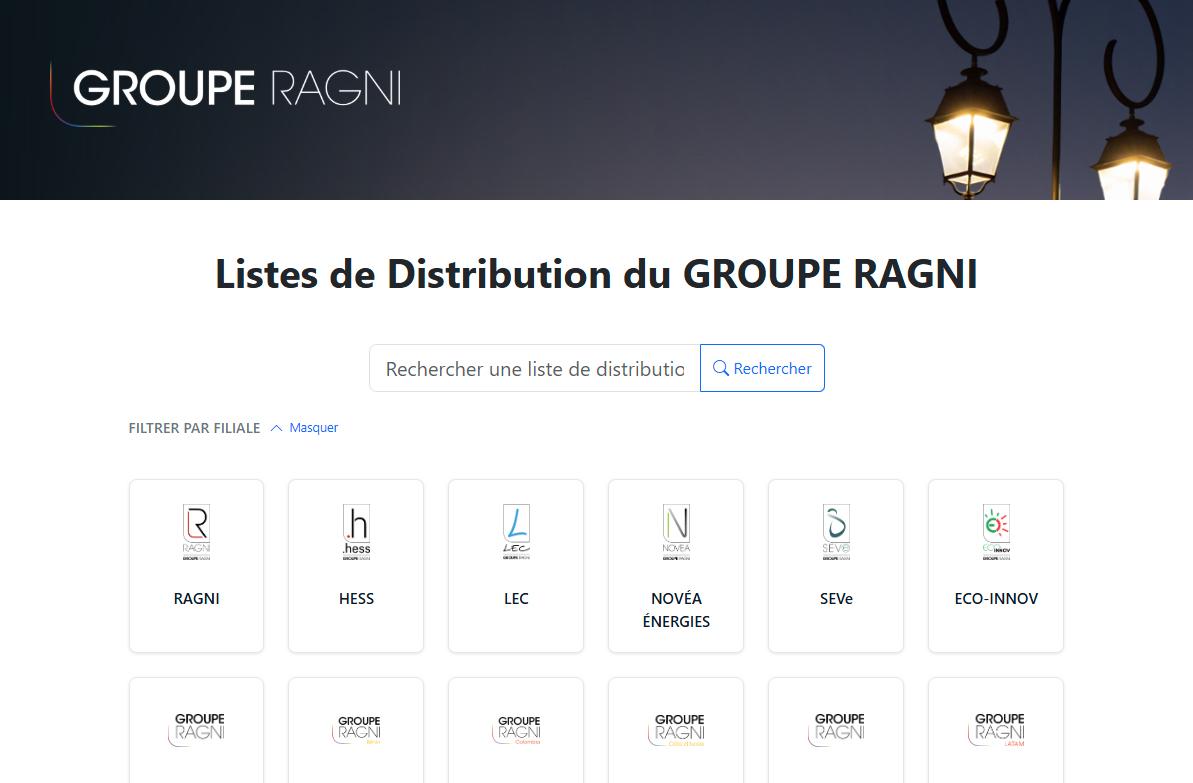 Interface d'accueil Web UI liste de distribution